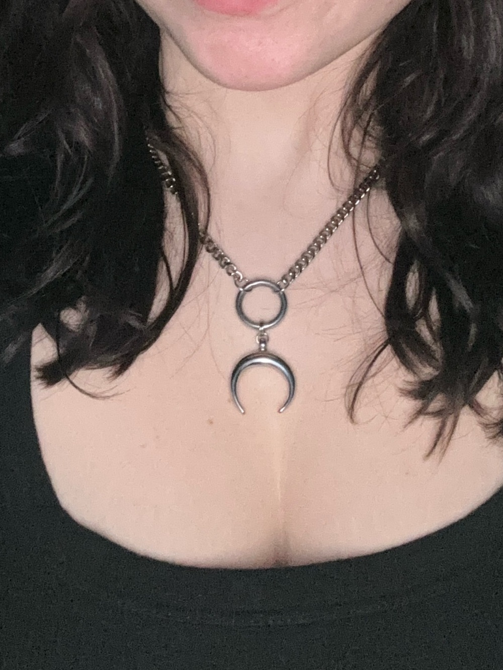 Silver Crescent Pendant Necklace
